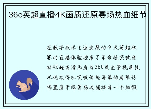 36o英超直播4K画质还原赛场热血细节