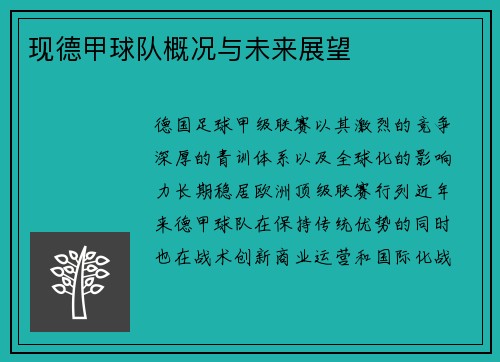 现德甲球队概况与未来展望