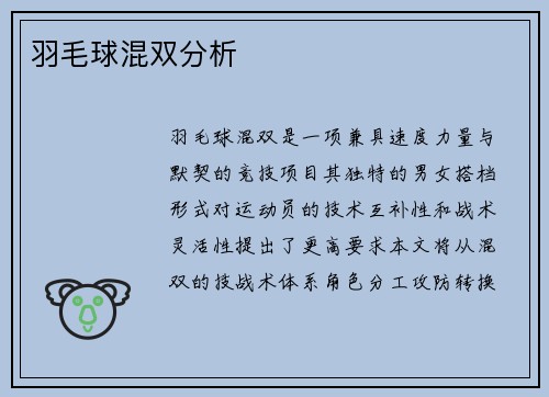 羽毛球混双分析