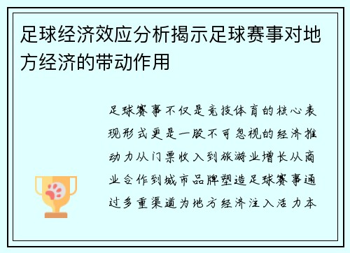 足球经济效应分析揭示足球赛事对地方经济的带动作用